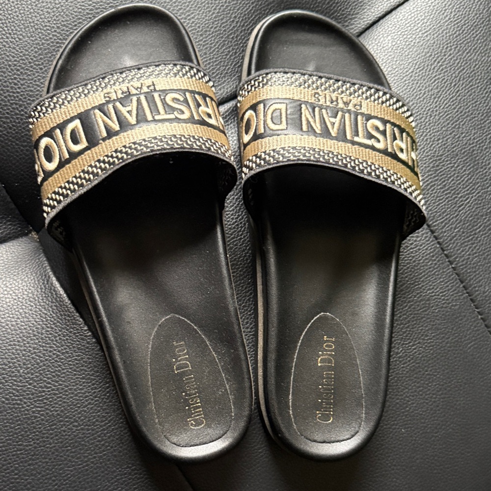 Dior Black and Gold Slide Sandals